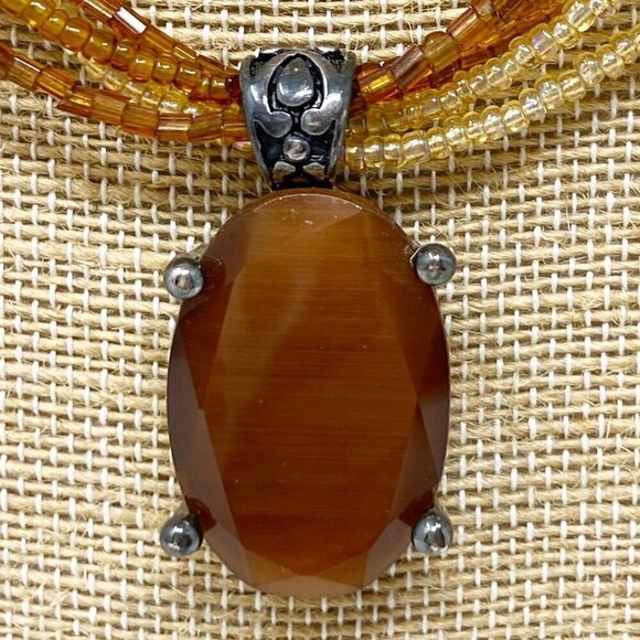 Brown Stone Pendant on 5 Layers of Beaded Necklace - Picture 2 of 5